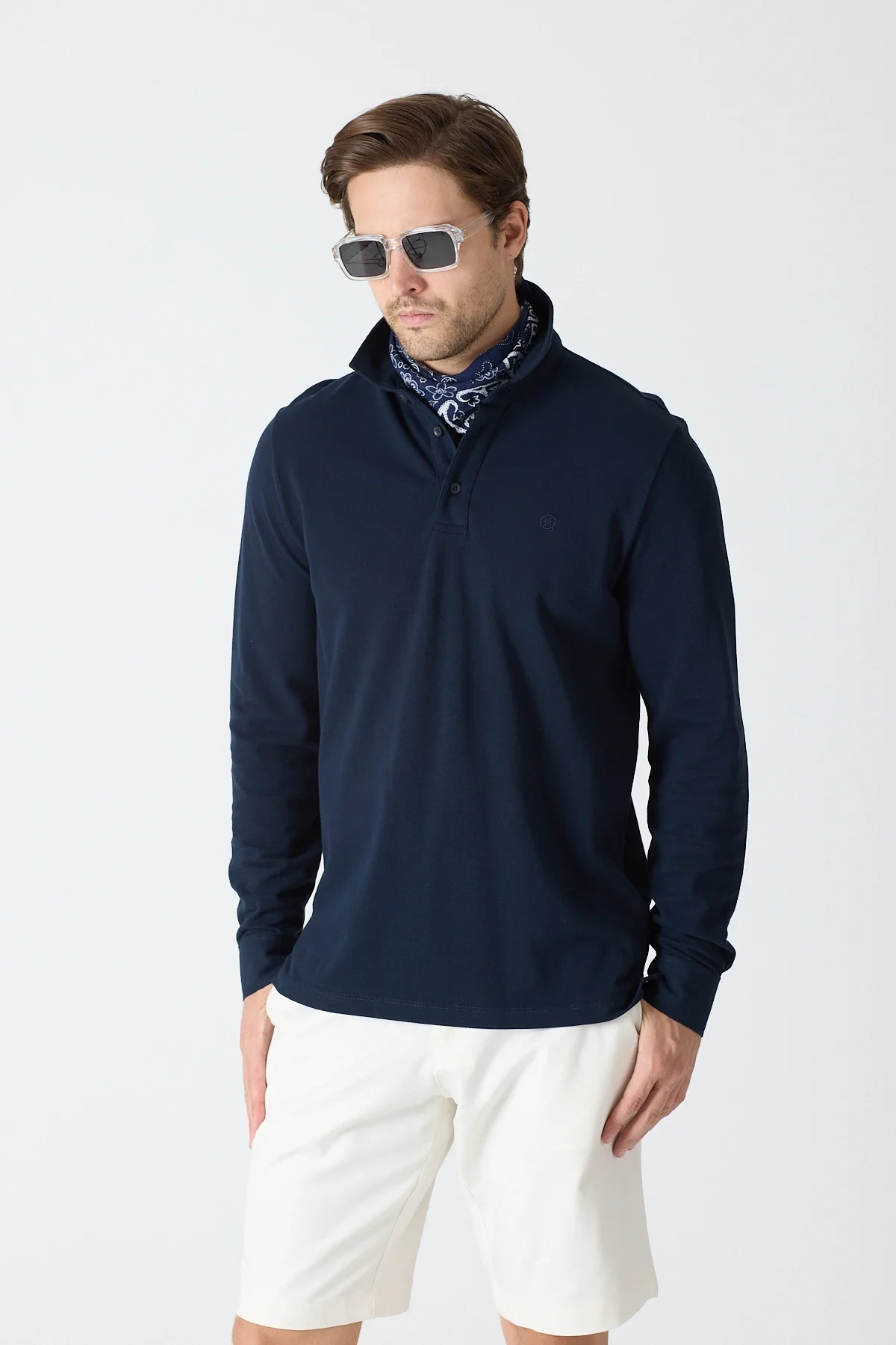 Erkek Uzun Kollu Polo Yaka Comfort Sweatshirt - Lacivert