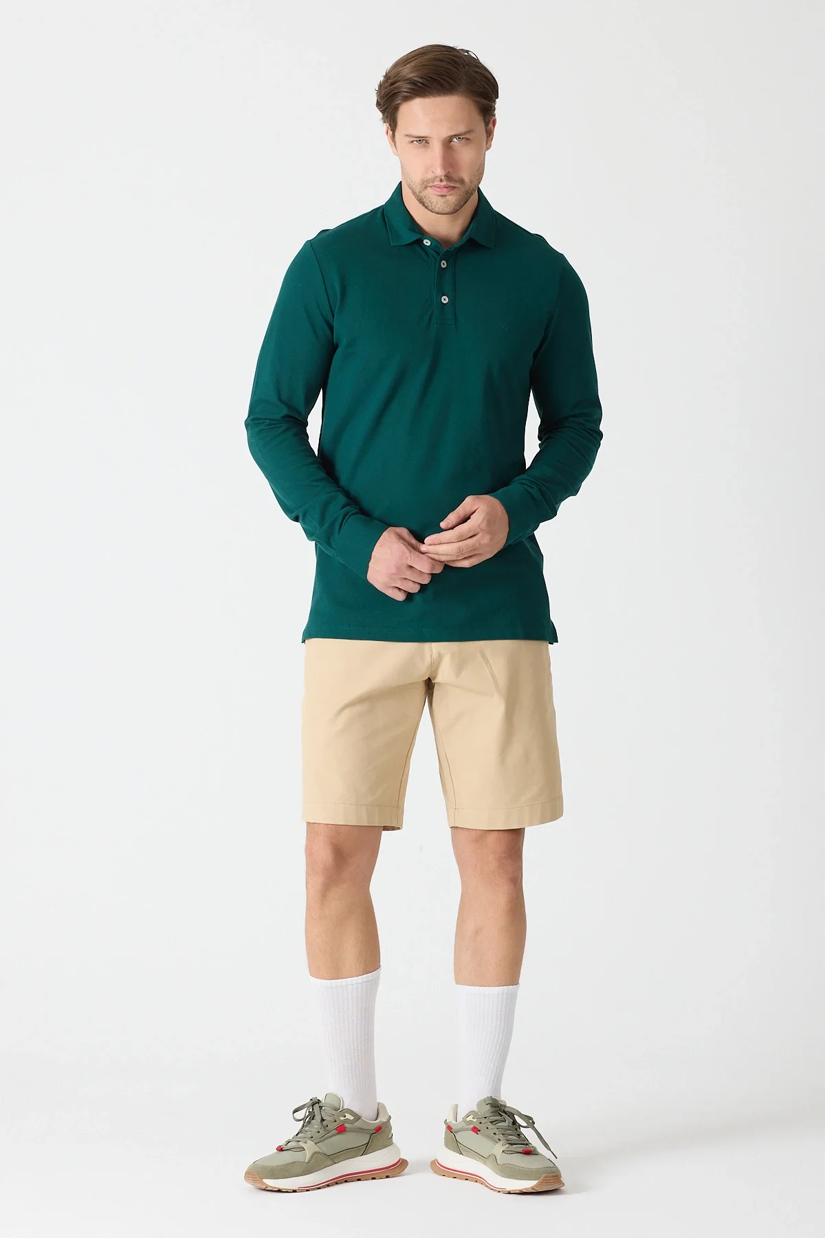 Erkek Uzun Kollu Polo Yaka Comfort Sweatshirt - Nefti