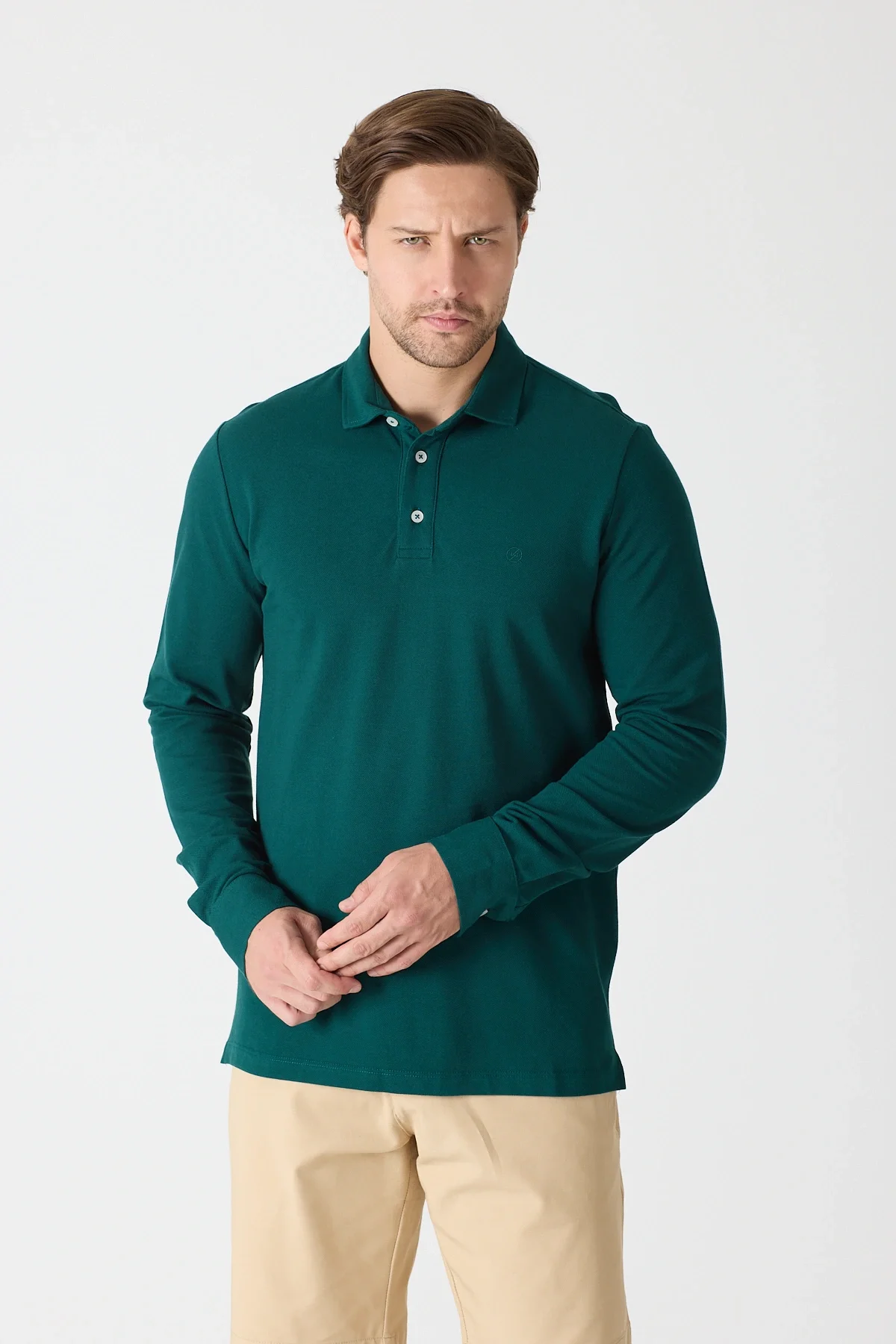 Erkek Uzun Kollu Polo Yaka Comfort Sweatshirt - Nefti