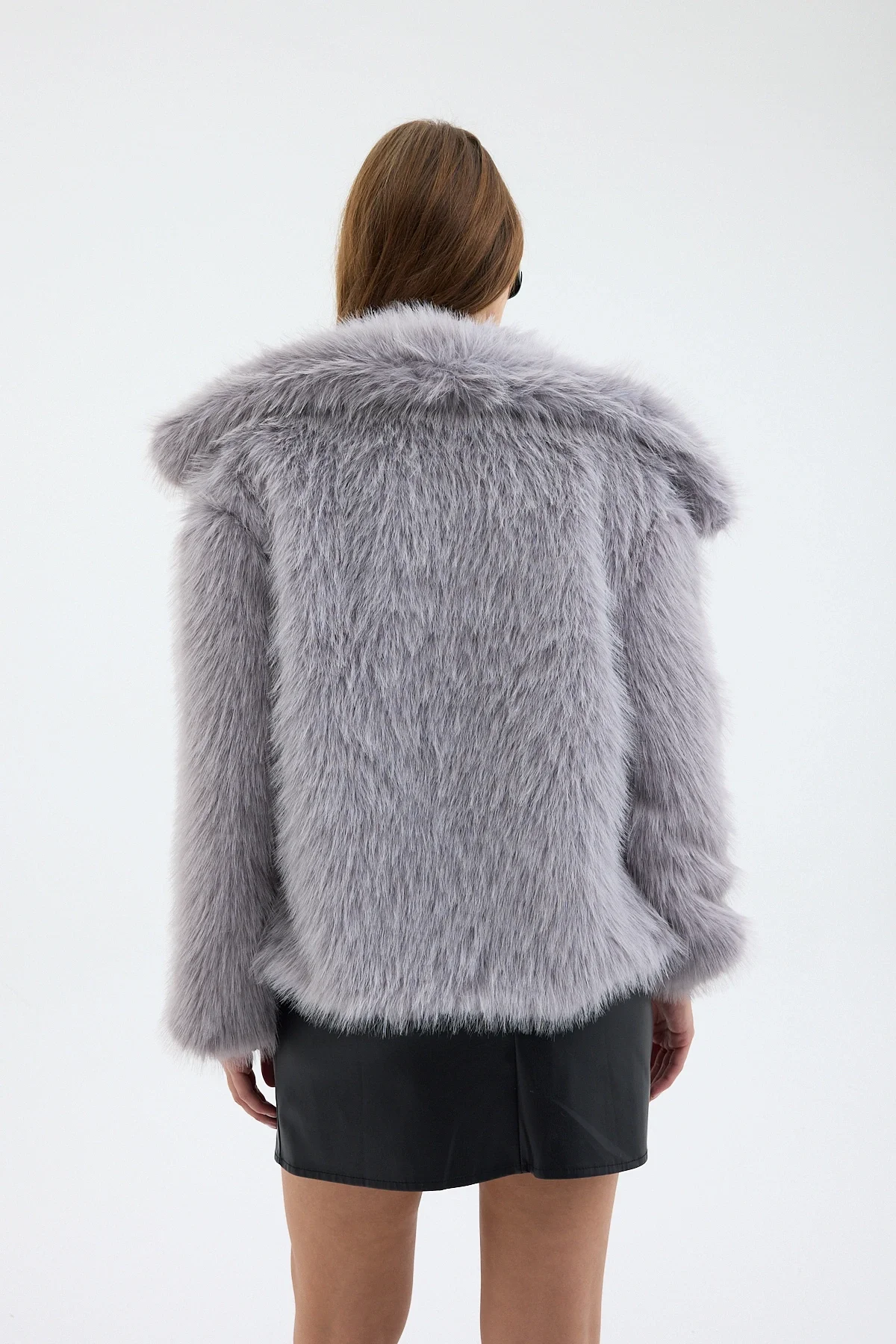 Kadın Peluş Kürk Premium Mont Gri