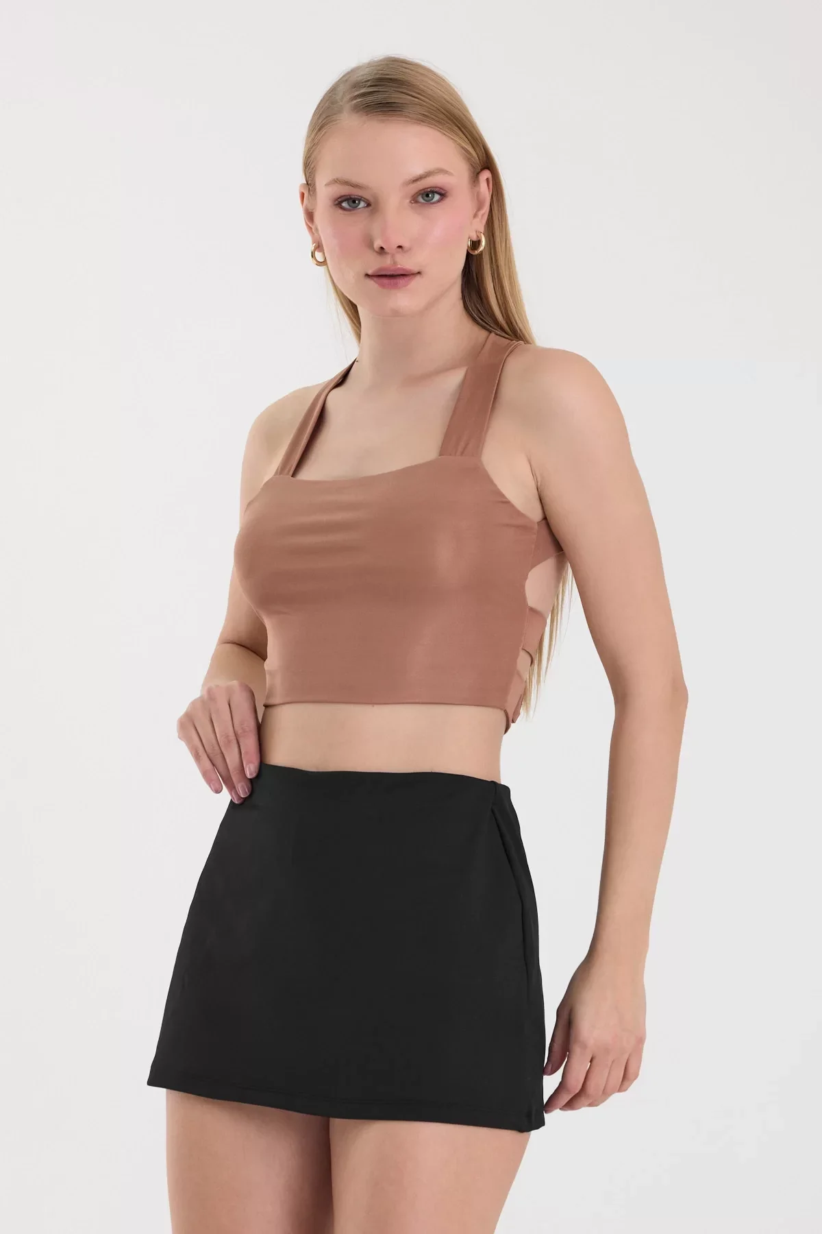 Kadın Camel Sırt Detaylı Crop Top BLZ-00099