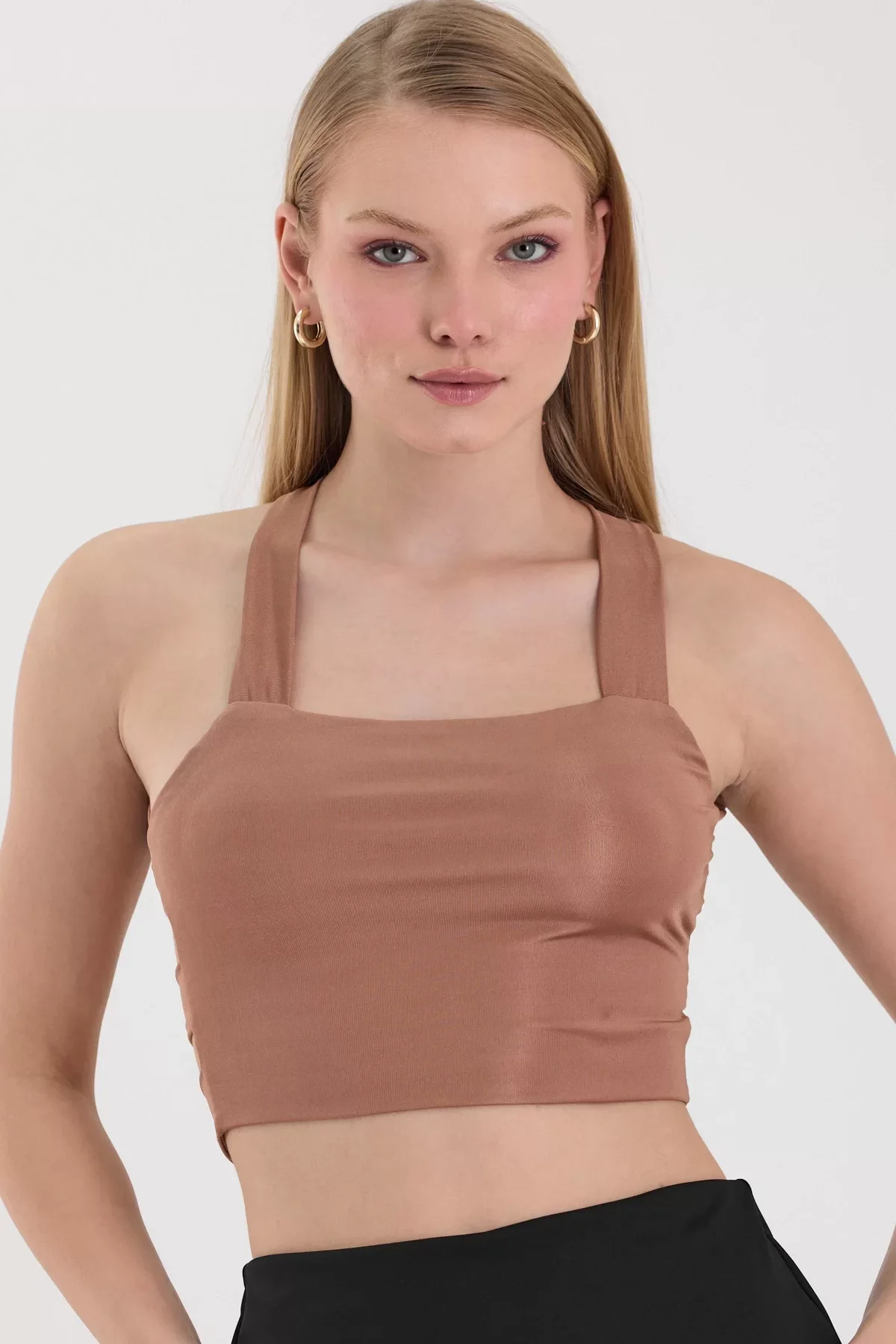 Kadın Camel Sırt Detaylı Crop Top BLZ-00099