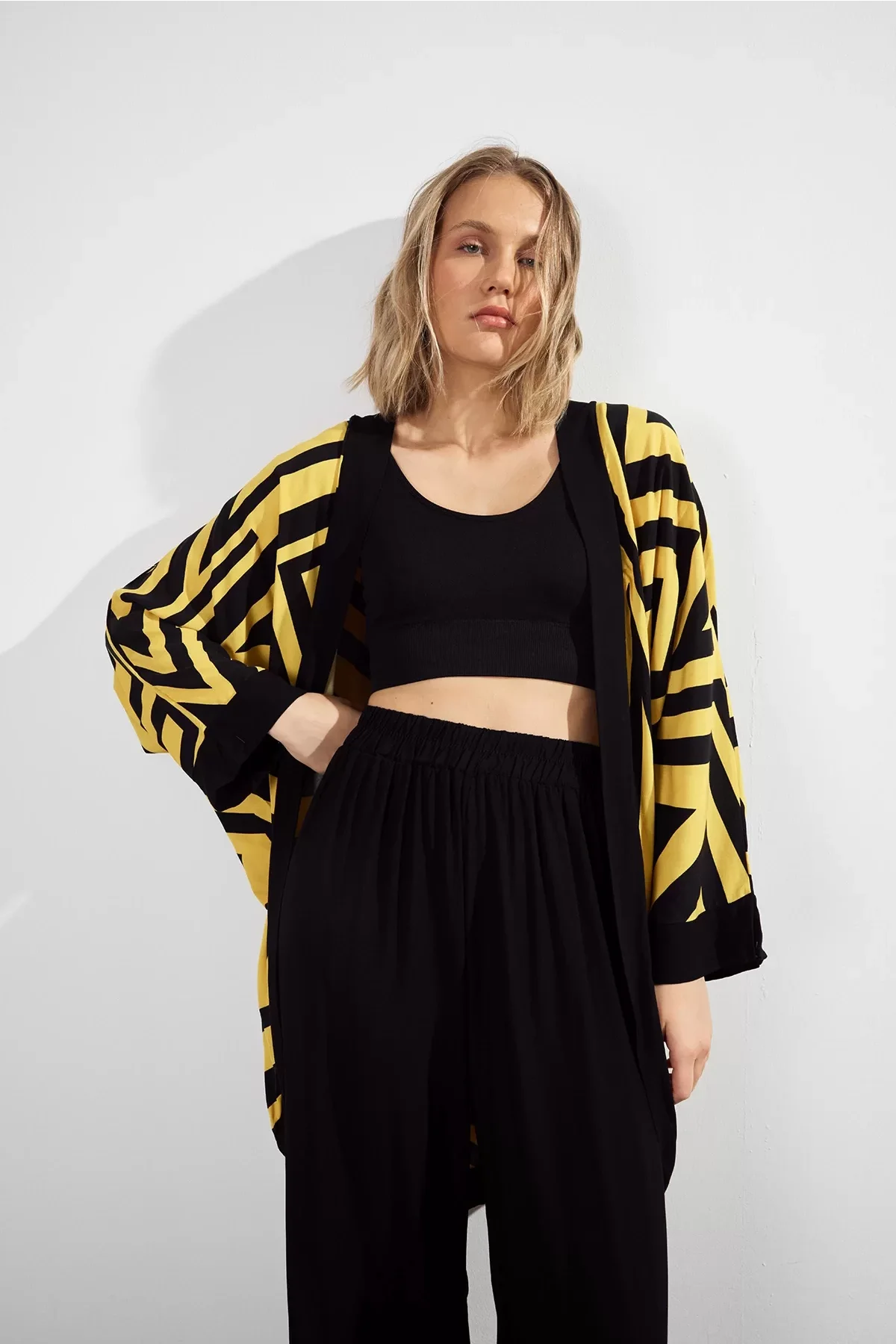 Kadın Desenli Bel Lastikli Cepli Alt & Üst Takım