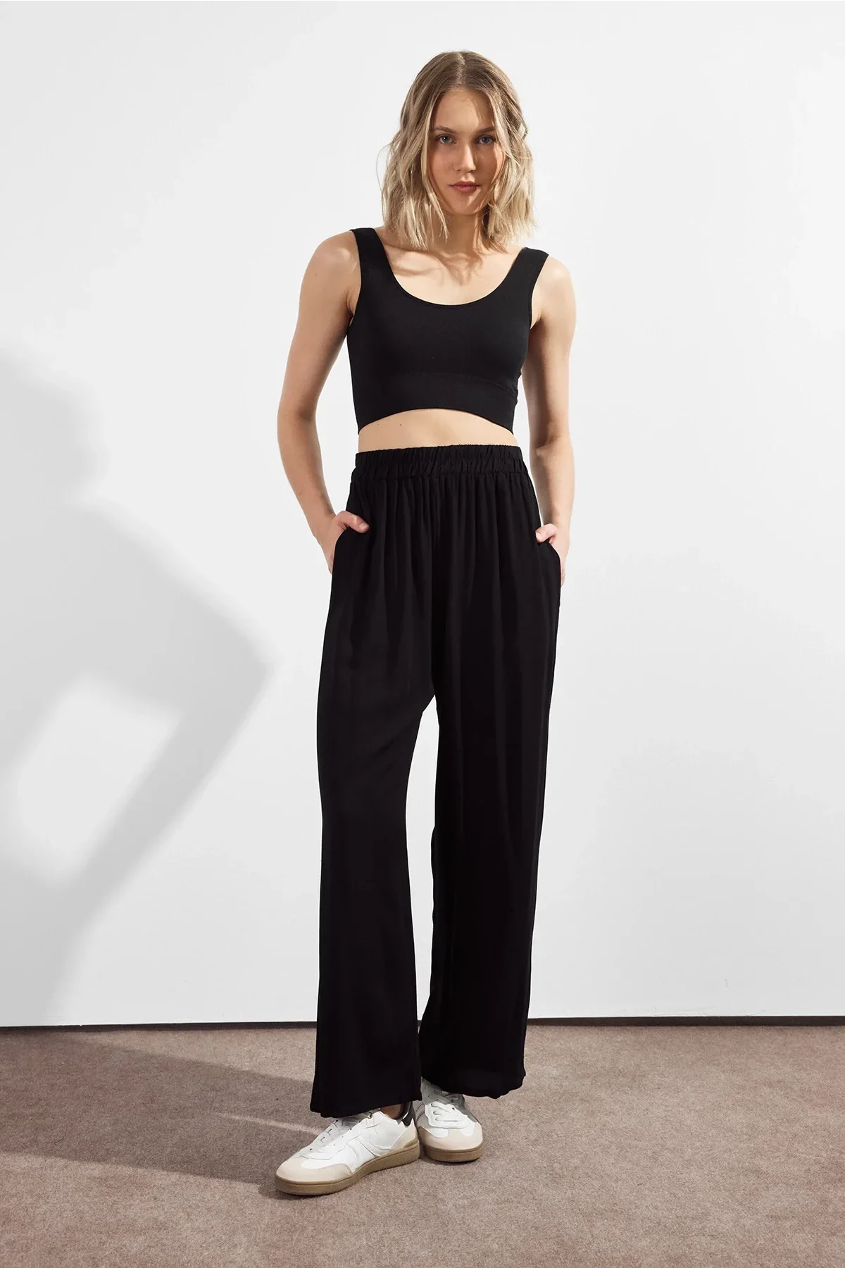 Kadın Desenli Bel Lastikli Cepli Alt & Üst Takım