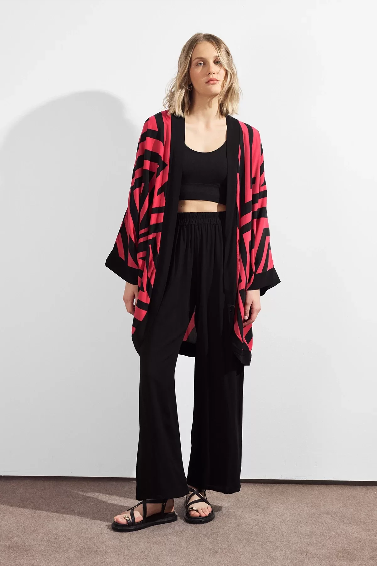 Kadın Desenli Bel Lastikli Cepli Alt & Üst Takım