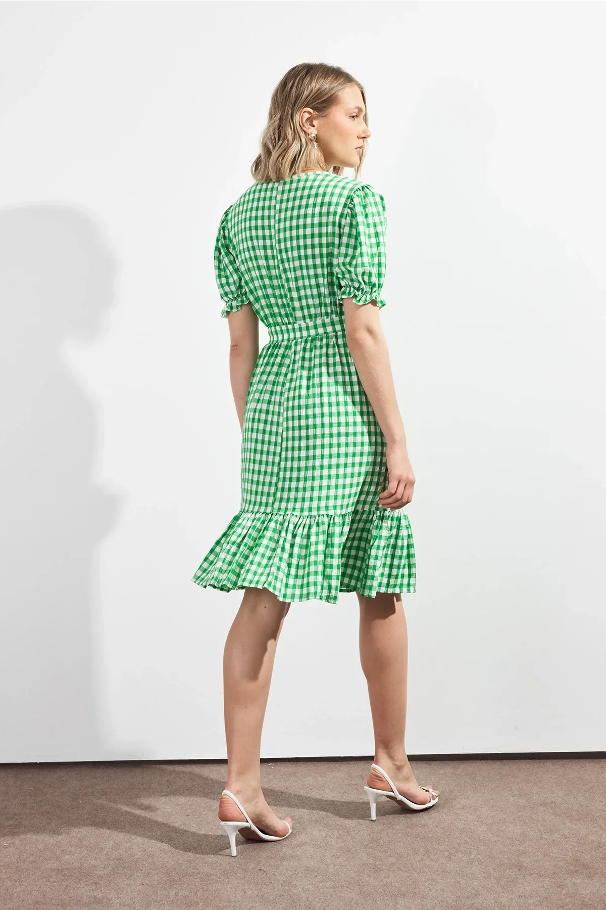 Kadın Kareli Büzgü detaylı Yazlık midi Elbise 4430/105