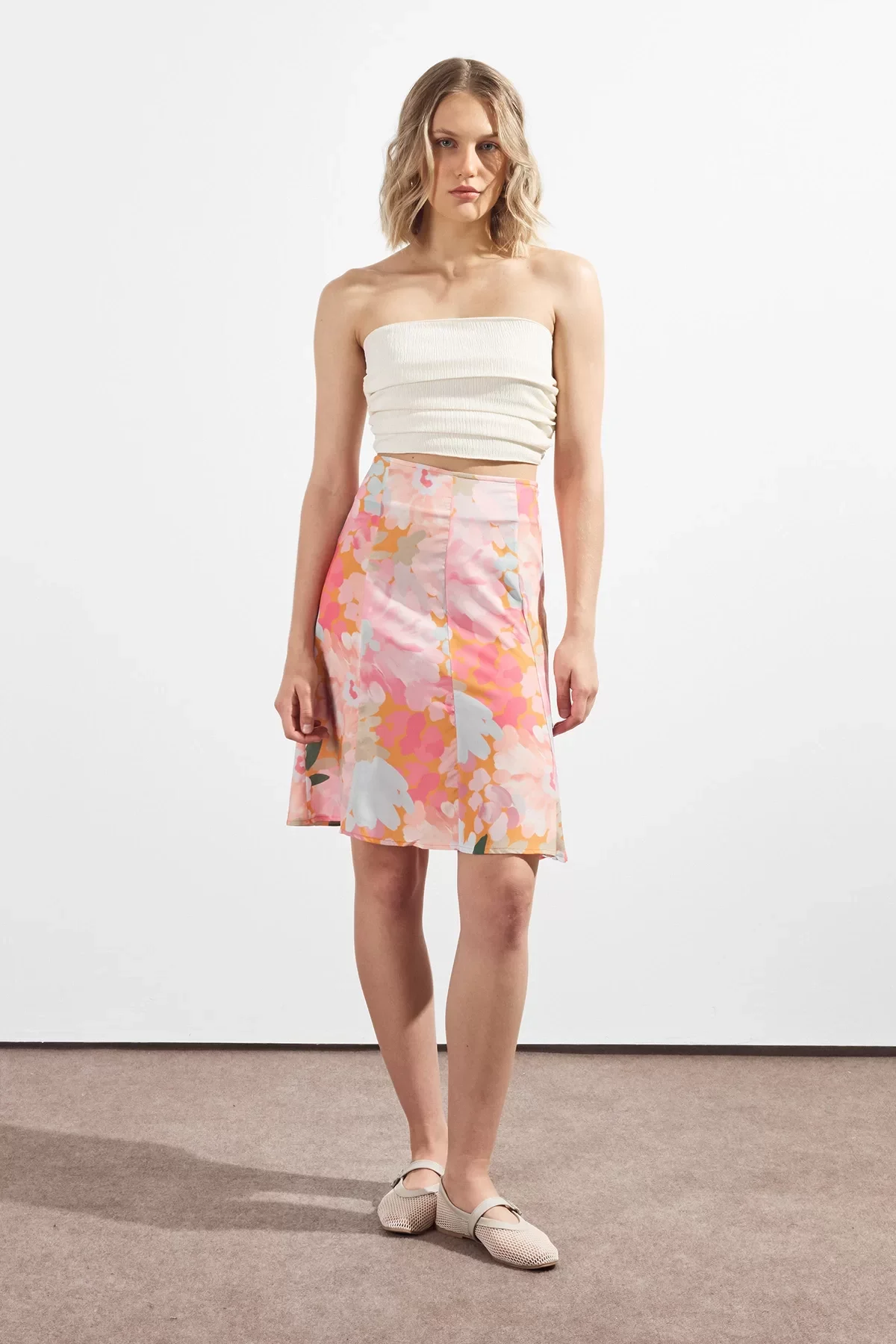 Kadın Mevsimlik Parçalı Kloş Midi Etek 2186/63