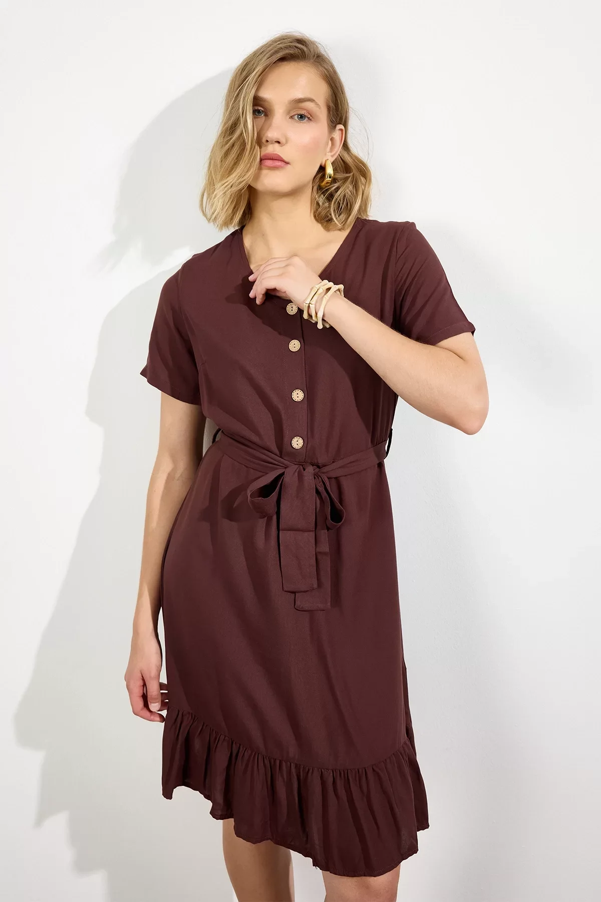 Kadın Önden Düğme Detaylı Yazlık Midi Elbise 4437/105