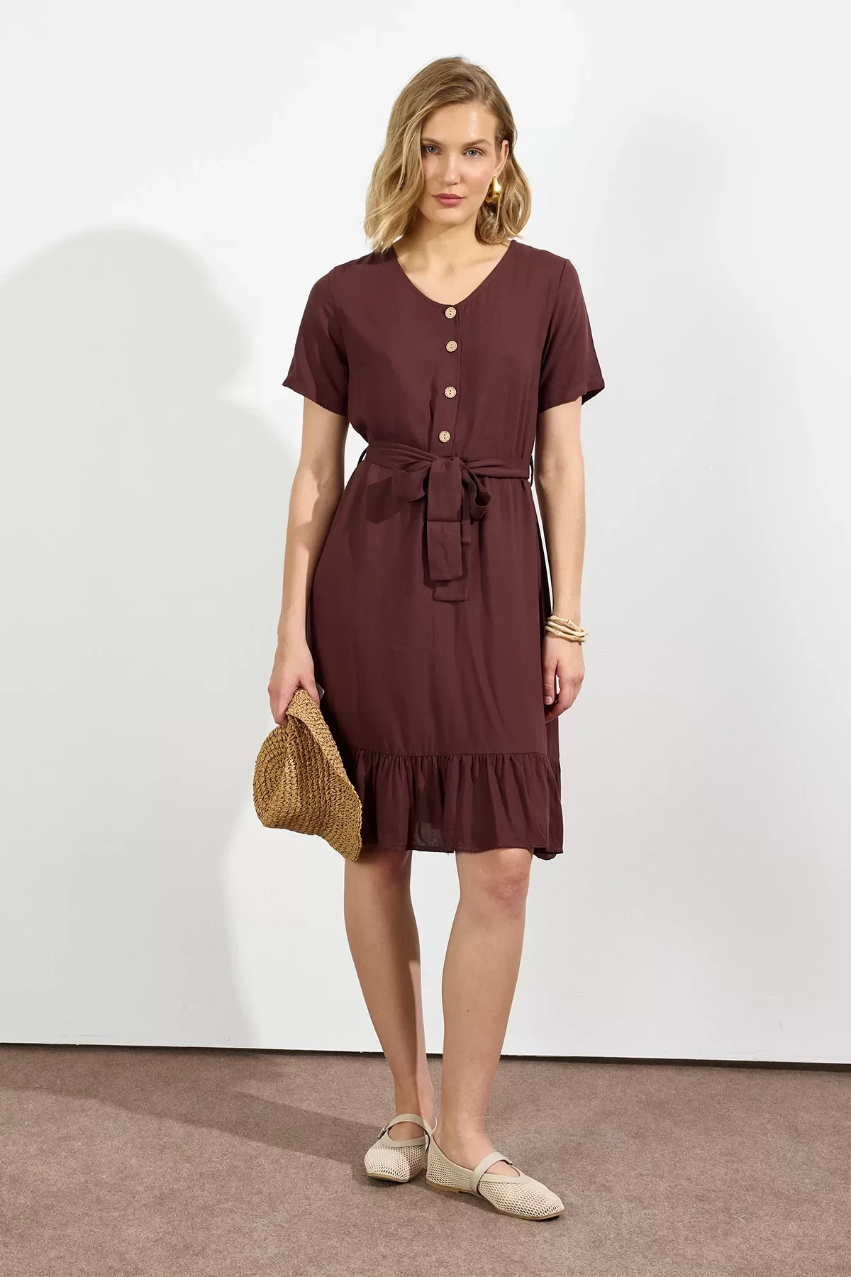 Kadın Önden Düğme Detaylı Yazlık Midi Elbise 4437/105