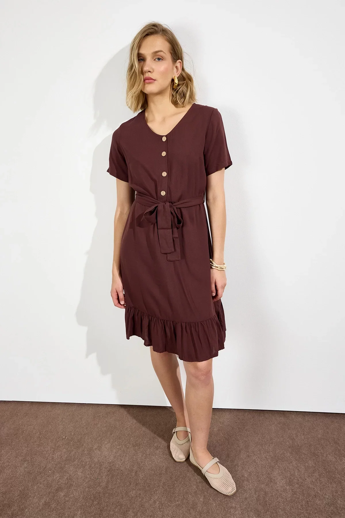 Kadın Önden Düğme Detaylı Yazlık Midi Elbise 4437/105