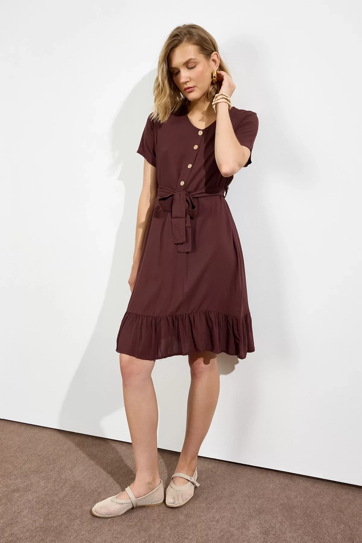 Kadın Önden Düğme Detaylı Yazlık Midi Elbise 4437/105