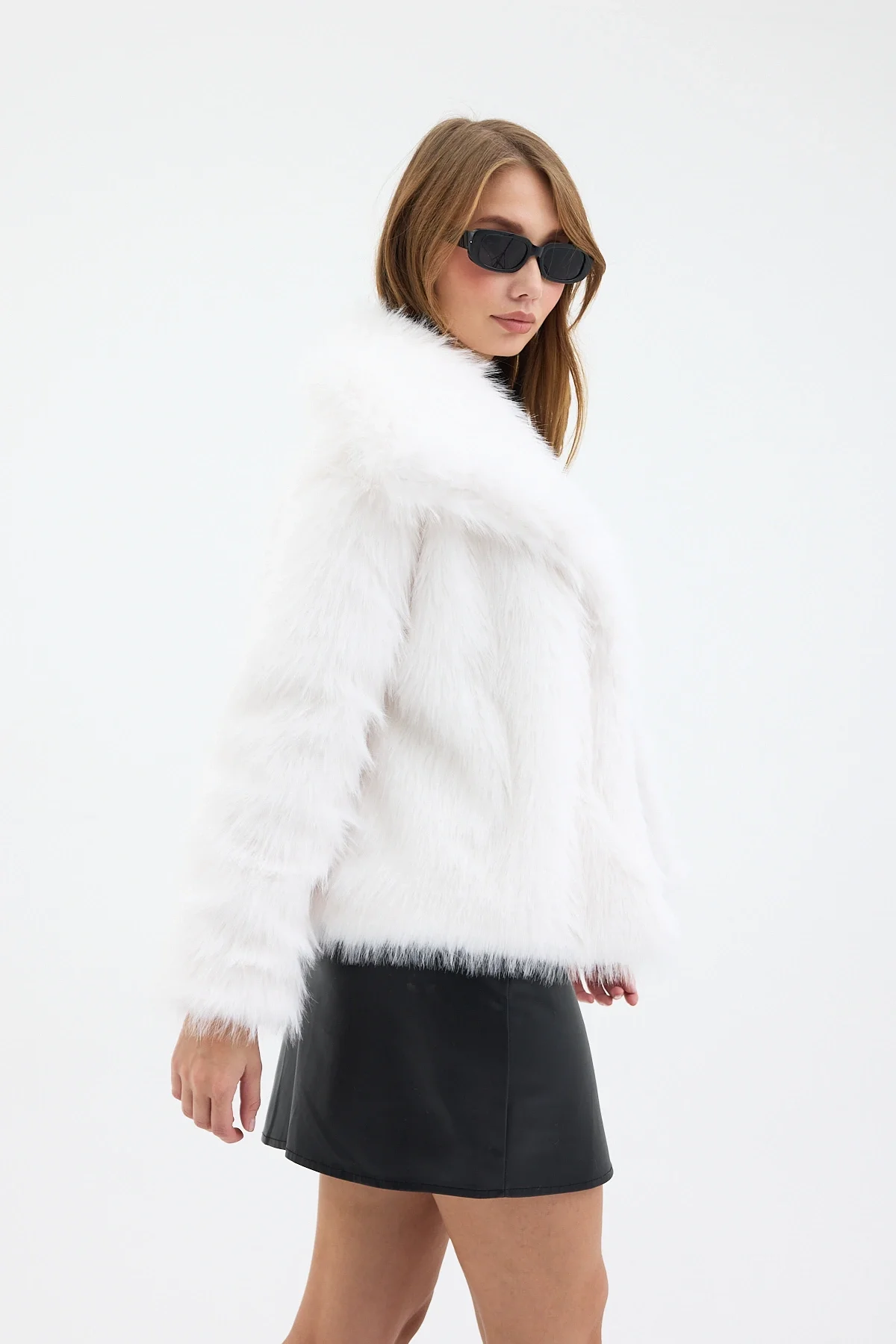 Kadın Peluş Kürk Premium Mont Beyaz
