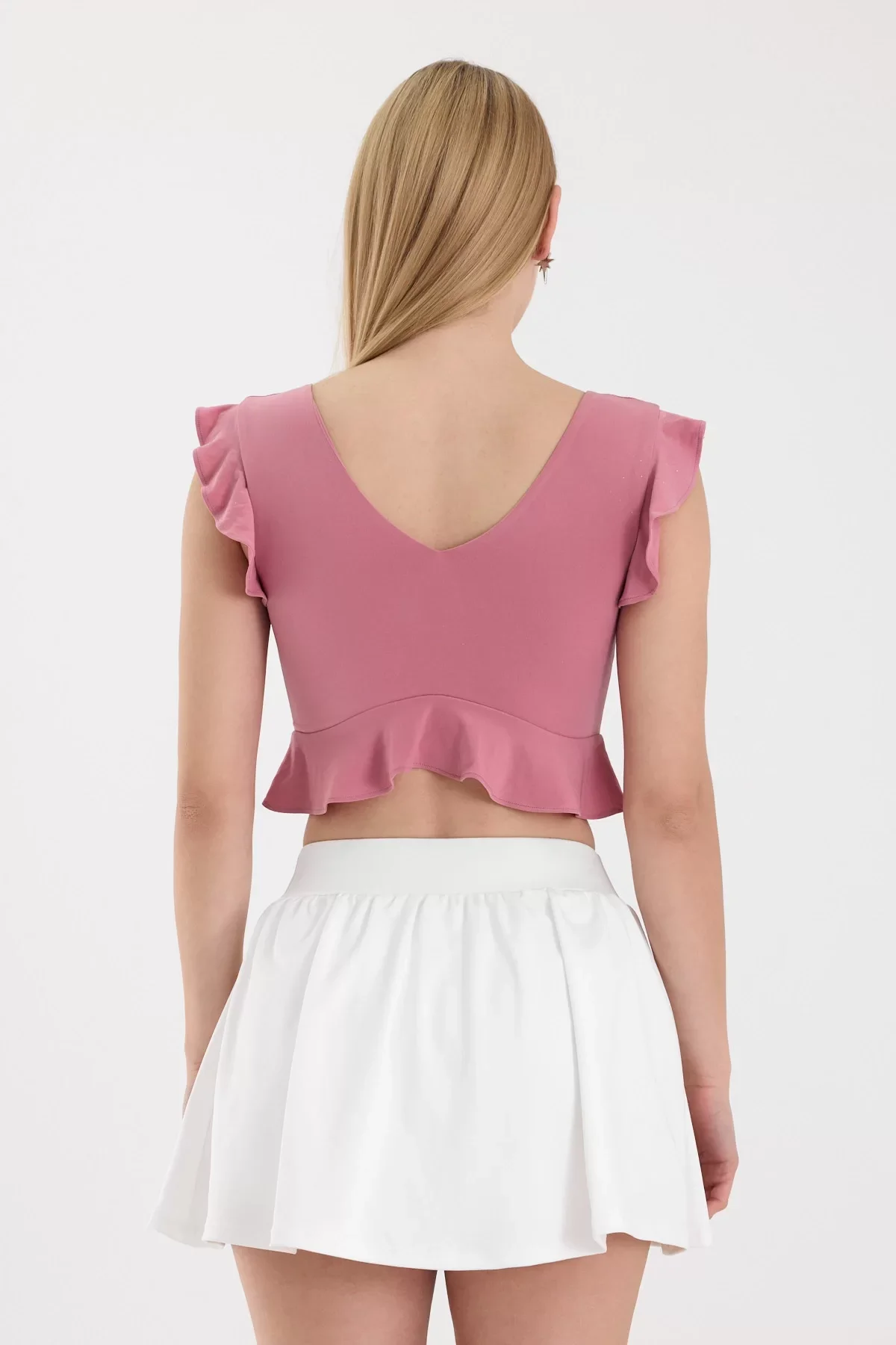 Kadın Pembe Volanlı Crop Top BLZ-00255
