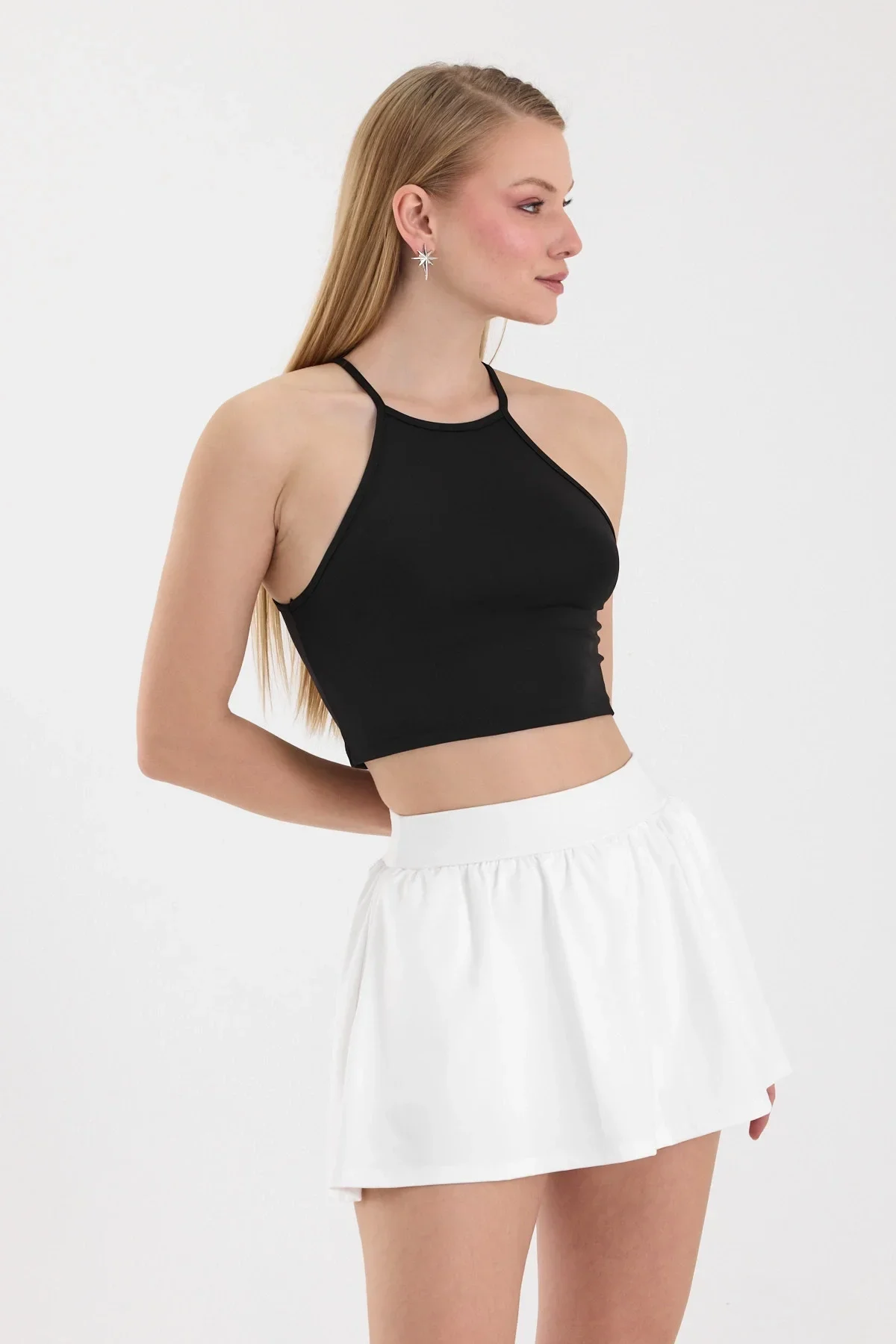 Kadın Siyah Bisiklet Yaka Crop Top BLZ-00187