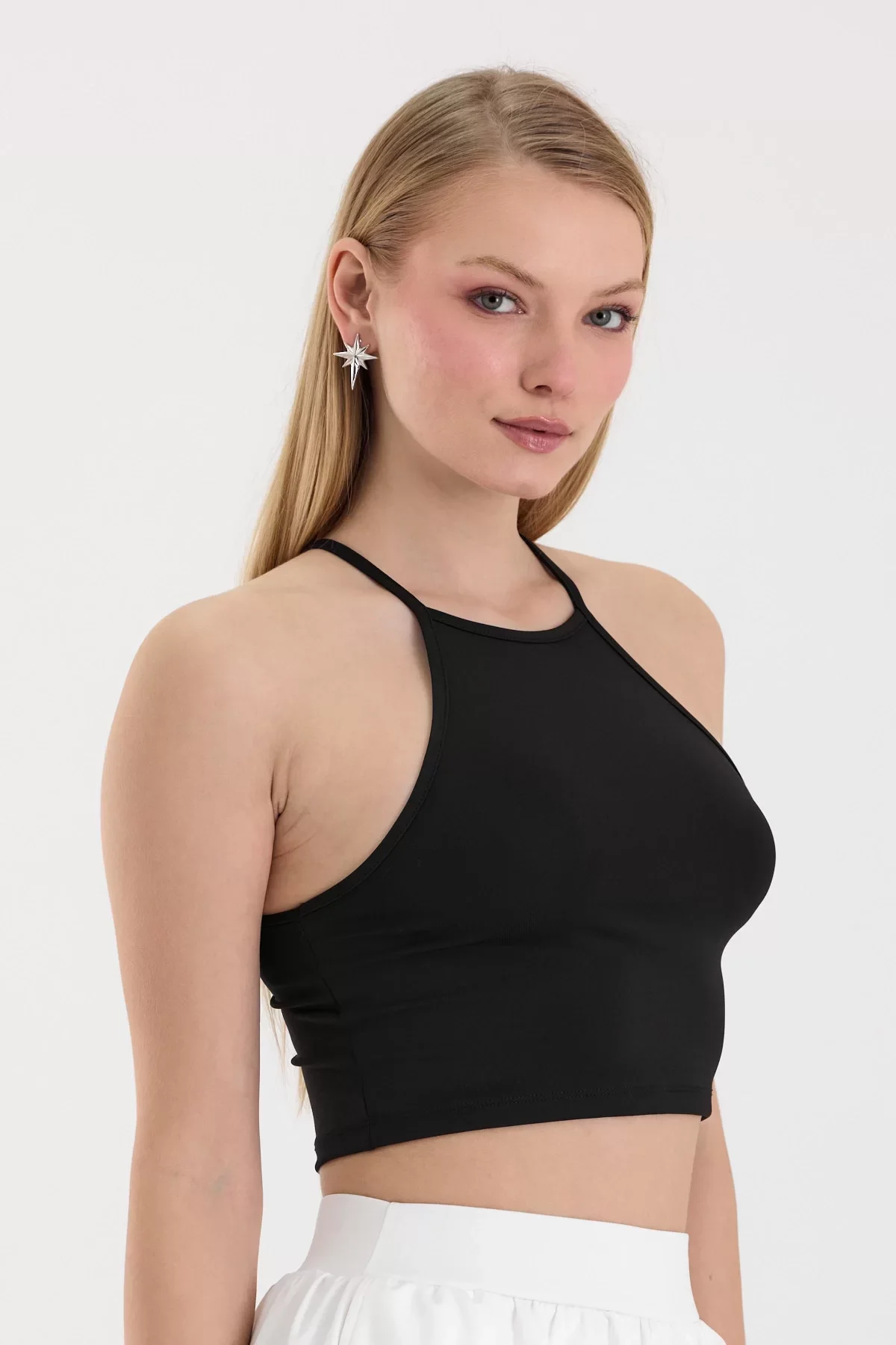 Kadın Siyah Bisiklet Yaka Crop Top BLZ-00187