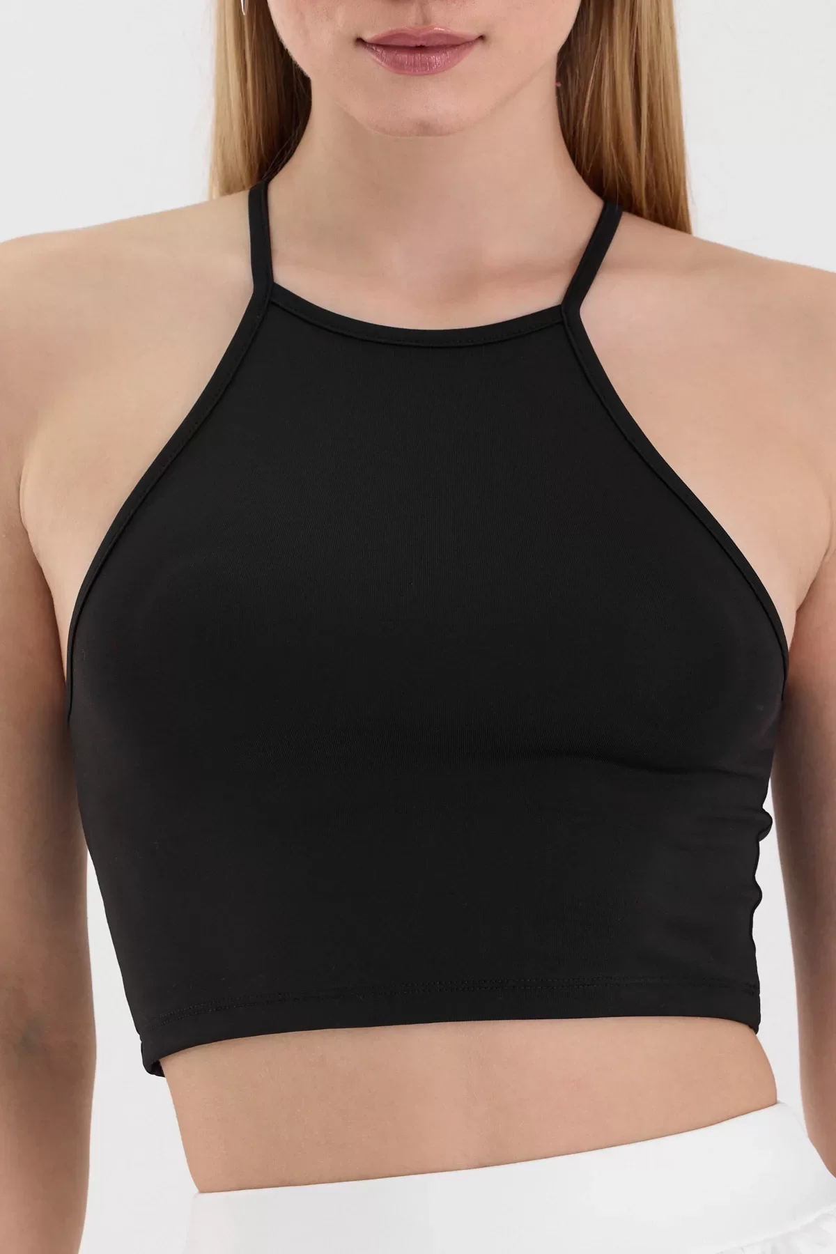 Kadın Siyah Bisiklet Yaka Crop Top BLZ-00187