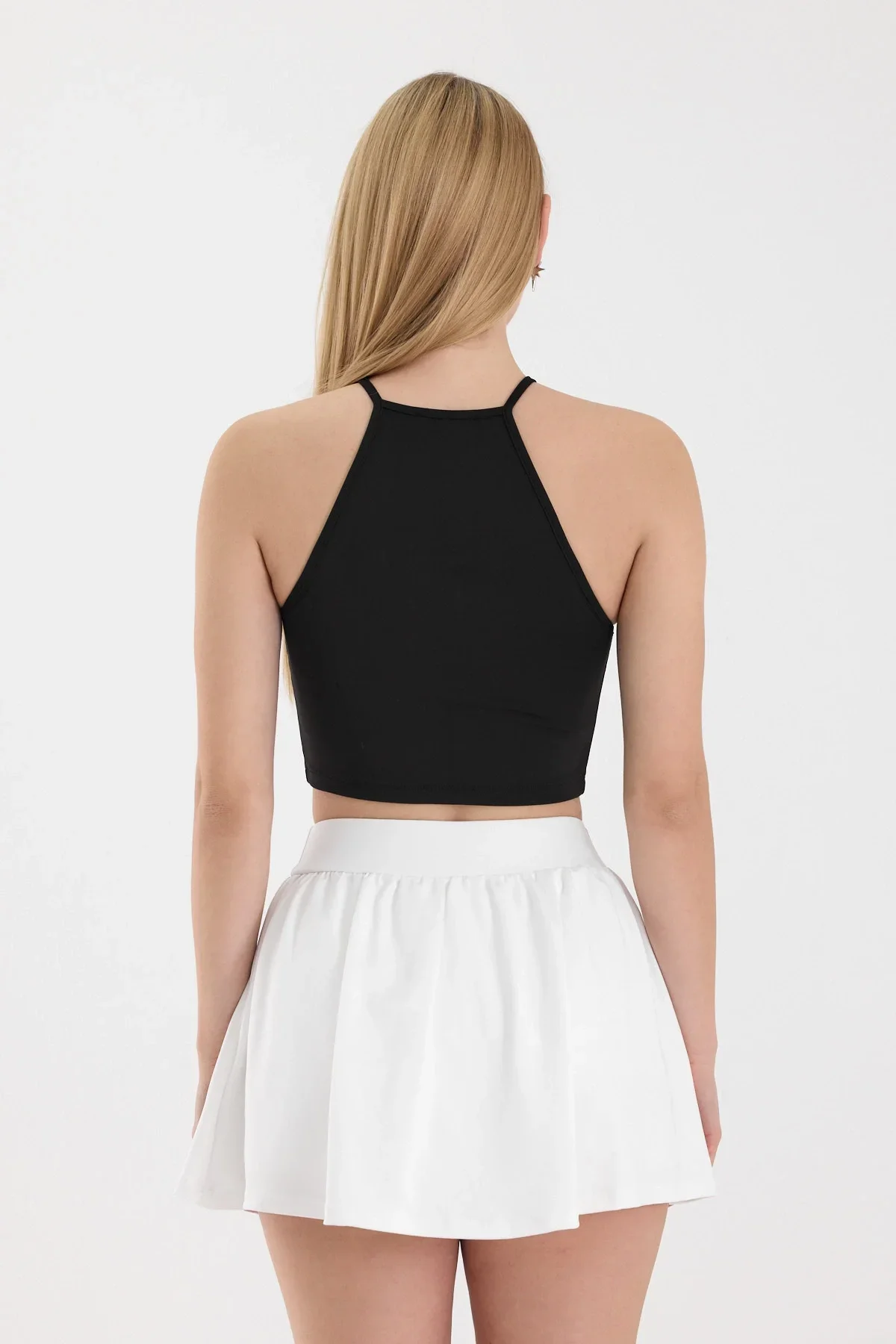 Kadın Siyah Bisiklet Yaka Crop Top BLZ-00187