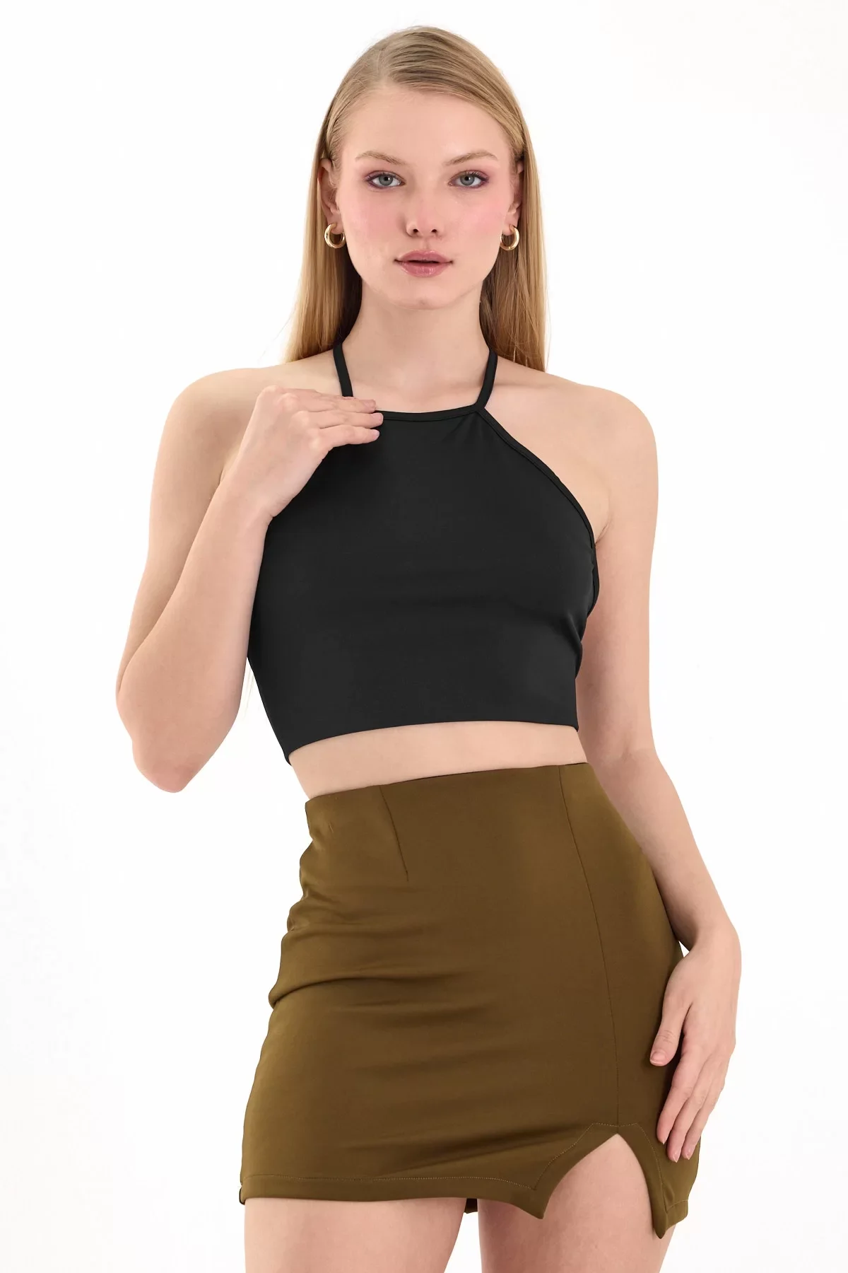 Kadın Siyah Sırtı Açık Crop Top BLZ-00254