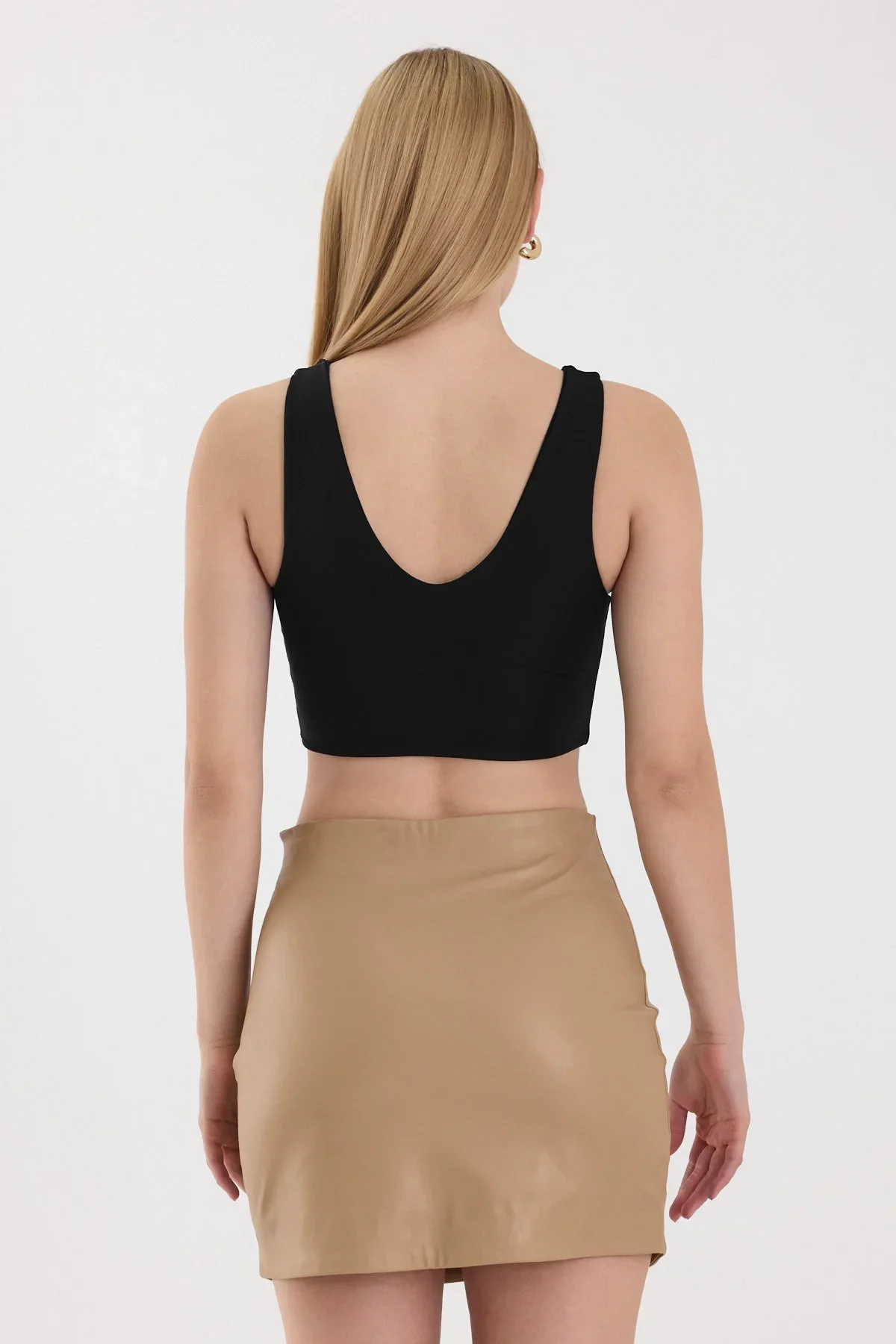 Kadın Siyah V Yaka Crop Top BLZ-00262