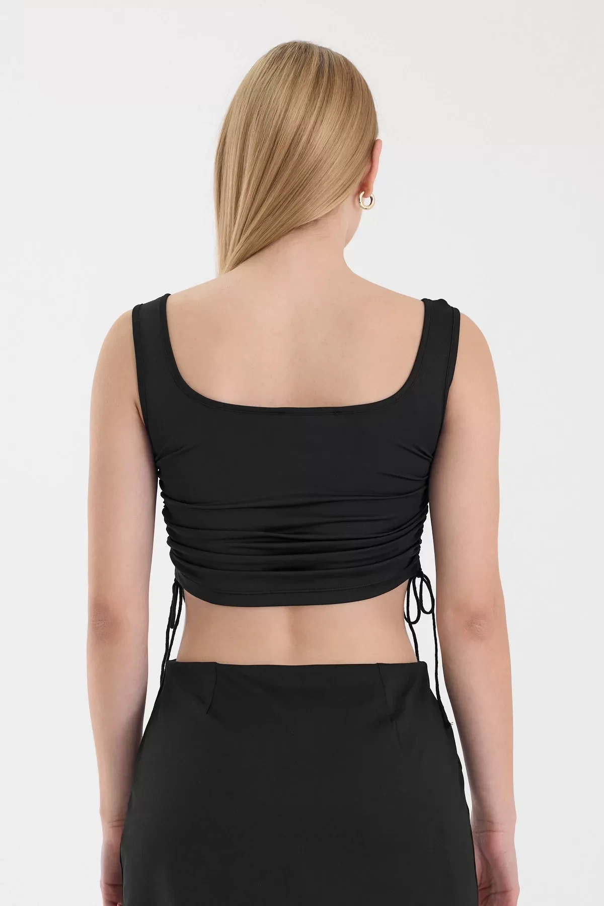 Kadın Siyah Yandan Ayarlanabilir Crop Bluz BLZ-00242