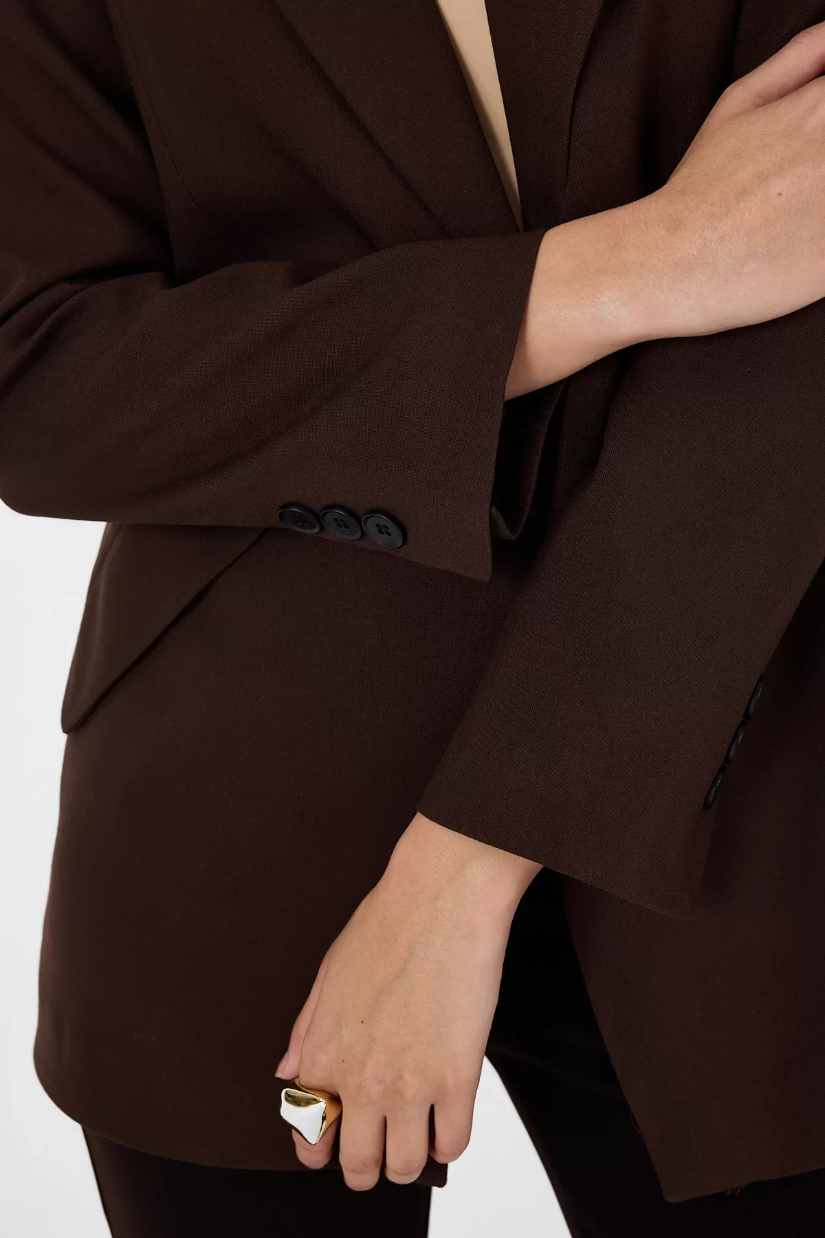 Kadın Tek Düğmeli Blazer Ceket - Kahve