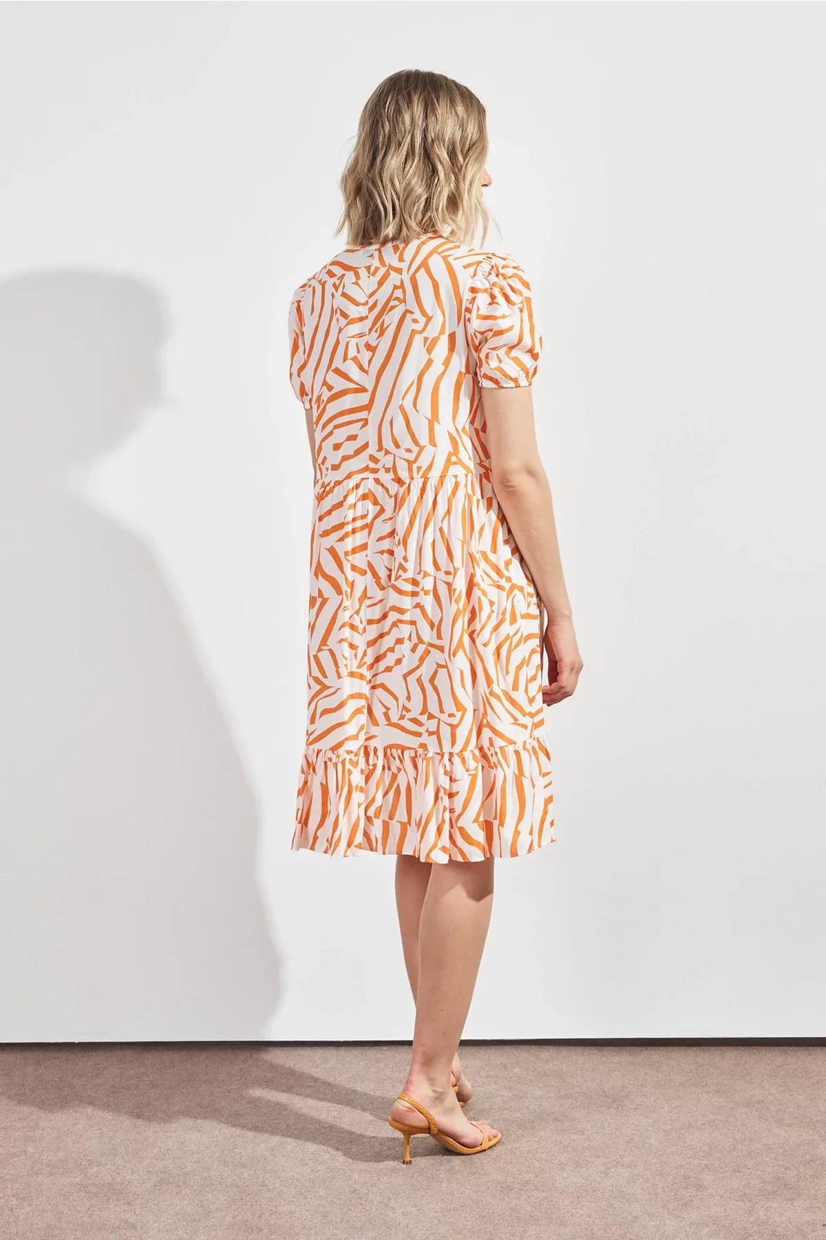 Kadın V Yaka Büzgülü Midi Elbise 4440/100