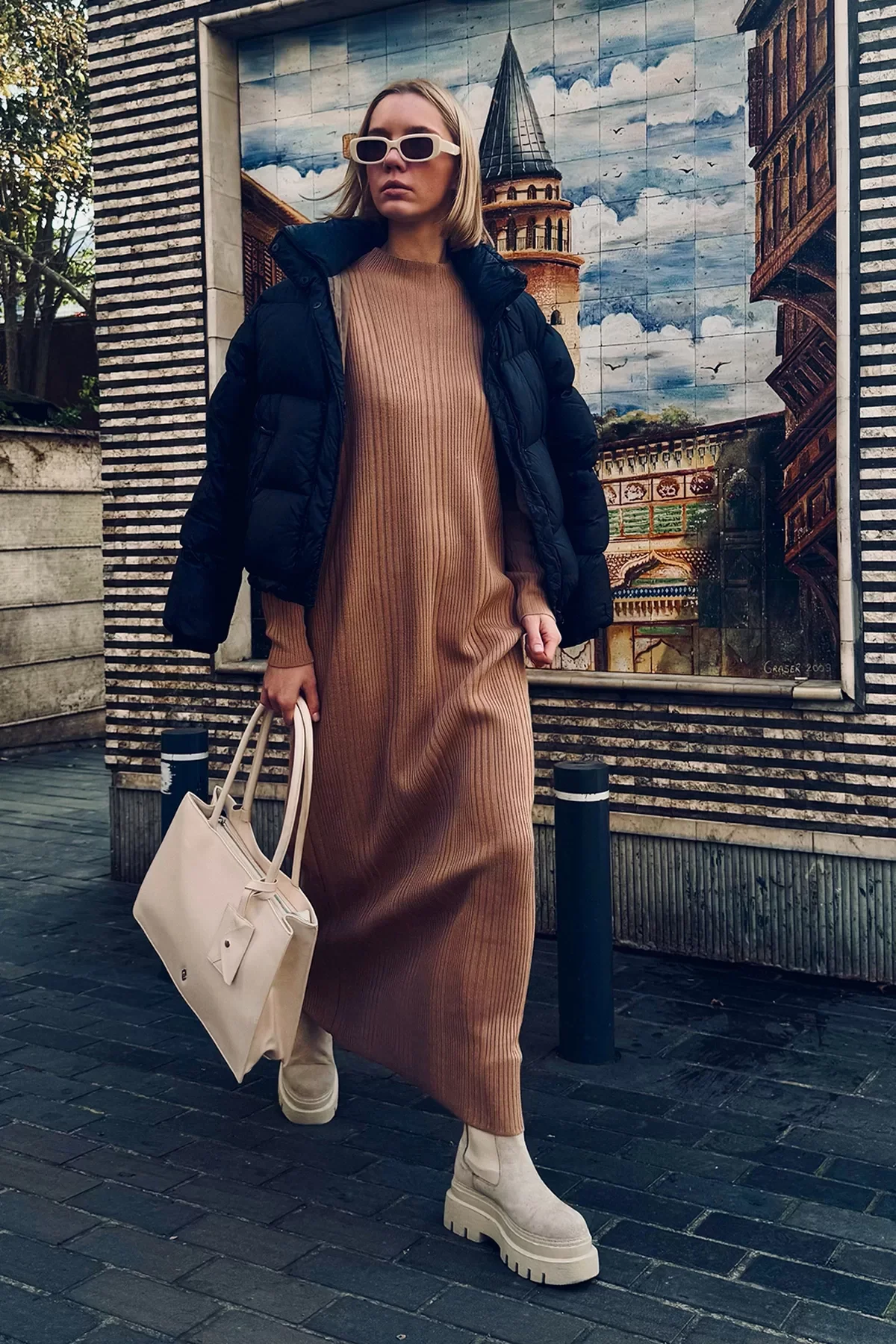 Kadın Yarım Balıkçı Yaka Triko Uzun Elbise T3139