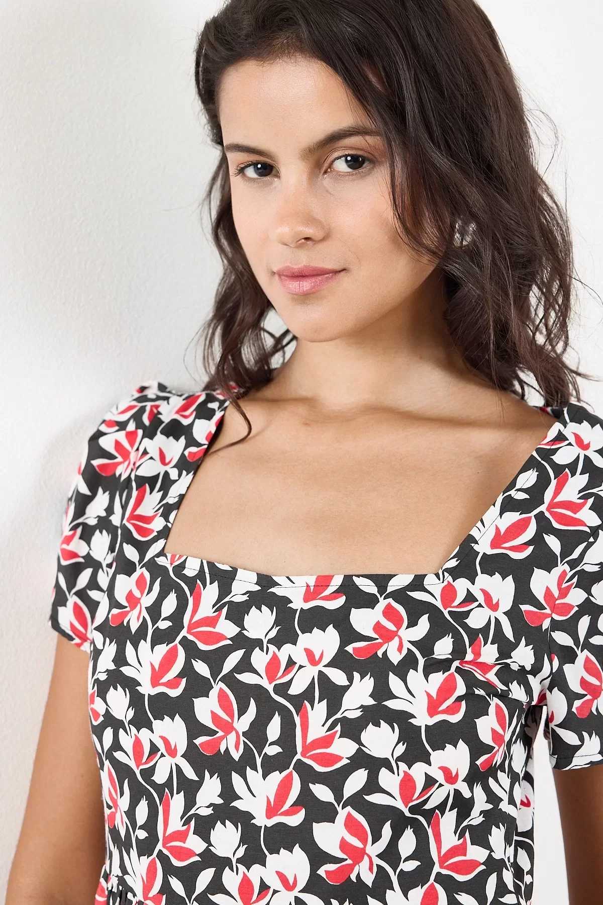 Kadın kare Yaka büzgü Detaylı Mini Elbise 4447/95