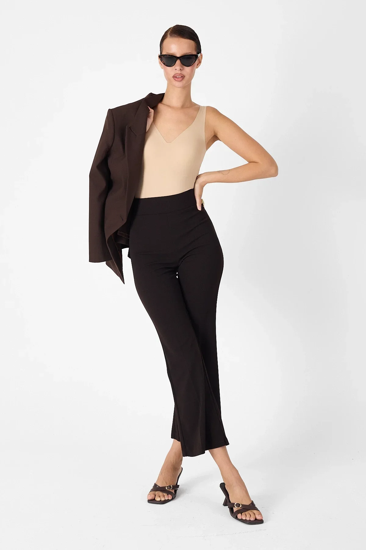 Yüksek Bel İspanyol Paça Krep Kumaş Pantolon