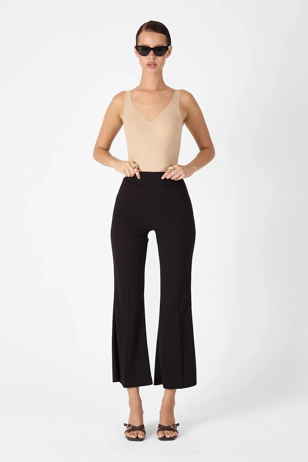 Yüksek Bel İspanyol Paça Krep Kumaş Pantolon