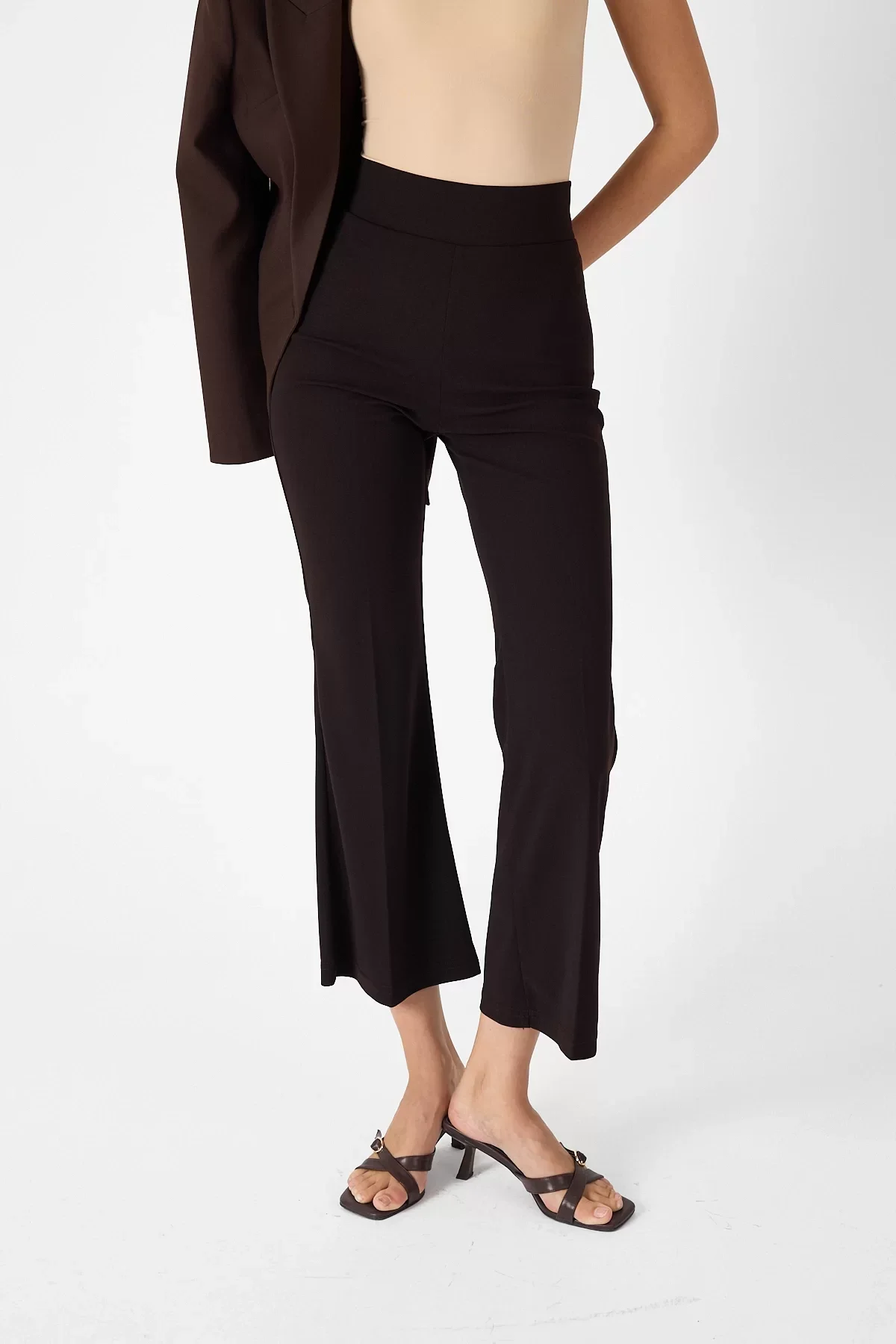 Yüksek Bel İspanyol Paça Krep Kumaş Pantolon