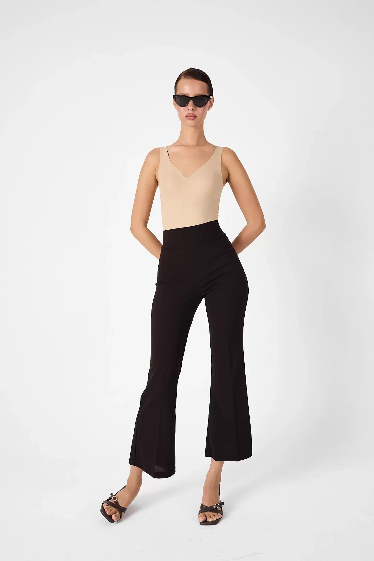 Yüksek Bel İspanyol Paça Krep Kumaş Pantolon