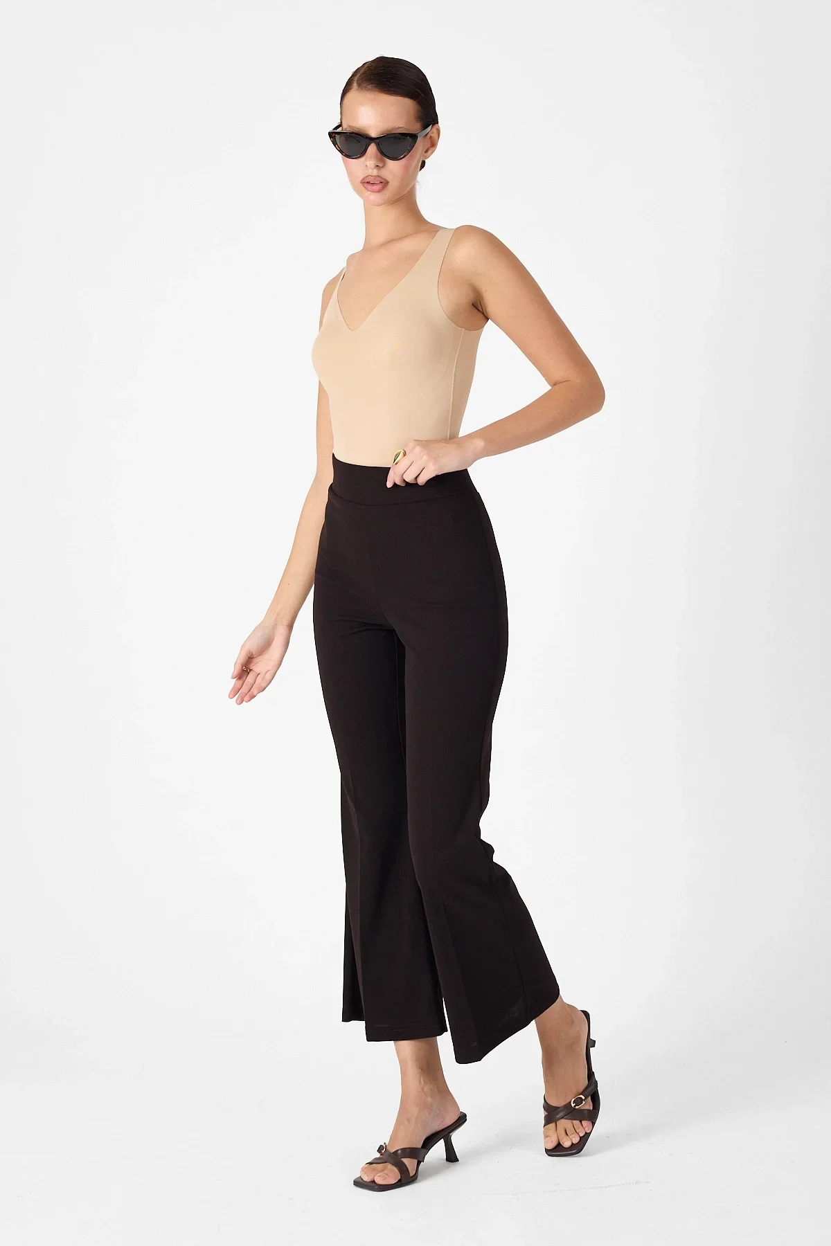 Yüksek Bel İspanyol Paça Krep Kumaş Pantolon