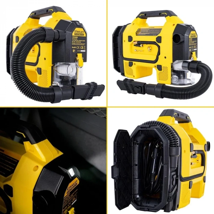 STANLEY SXVI02001A 12V/18V 2Ah Li-ion Şarjlı 160 PSI Dijital Göstergeli Lastik&Yatak Şişirme Pompası+Araç Süpürgesi