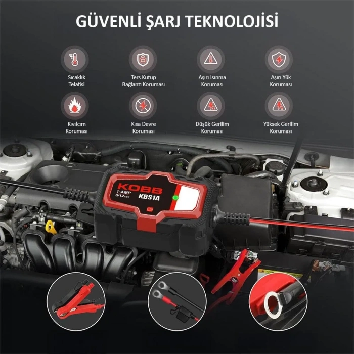 KOBB KBS1A 6V/12V 30Ah Akıllı Akü Şarj ve Akü Bakım / Desülfatör