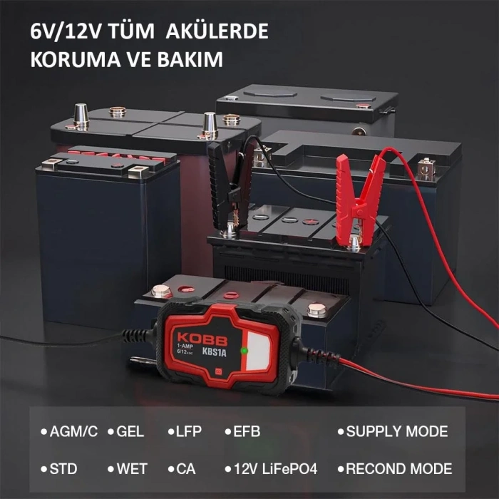 KOBB KBS1A 6V/12V 30Ah Akıllı Akü Şarj ve Akü Bakım / Desülfatör