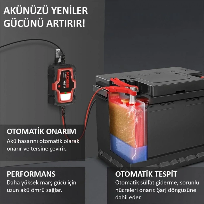 KOBB KBS1A 6V/12V 30Ah Akıllı Akü Şarj ve Akü Bakım / Desülfatör