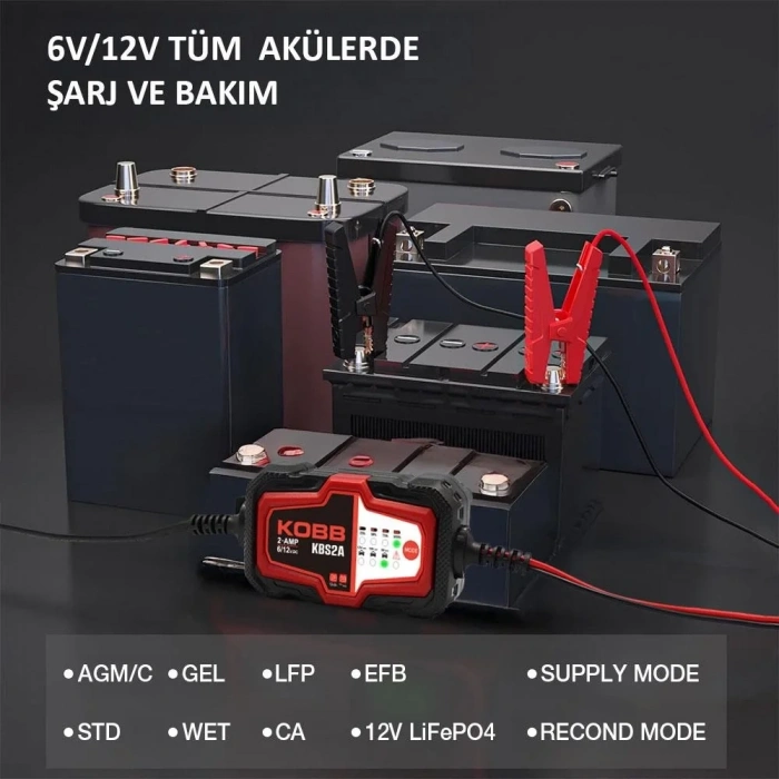 KOBB KBS2A 6V/12V 60Ah Akıllı Akü Şarj ve Akü Bakım / Desülfatör
