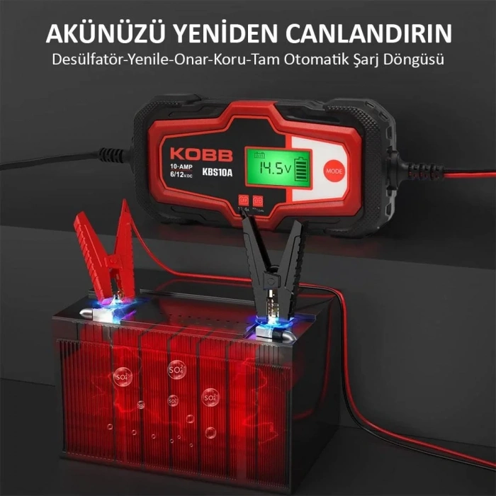 KOBB KBS10A 6/12V 200A Dijital Akü Şarj / Akü Bakım / Desülfatör ve Power Supply