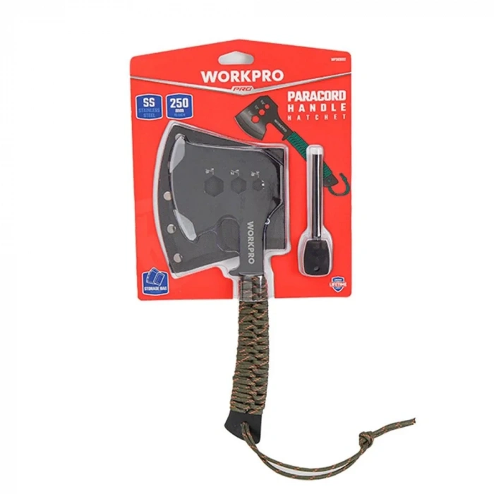 WORKPRO WP383002 250MM Çok Fonksiyonlu Kamp Baltası + Magnezyum Ateşleyici