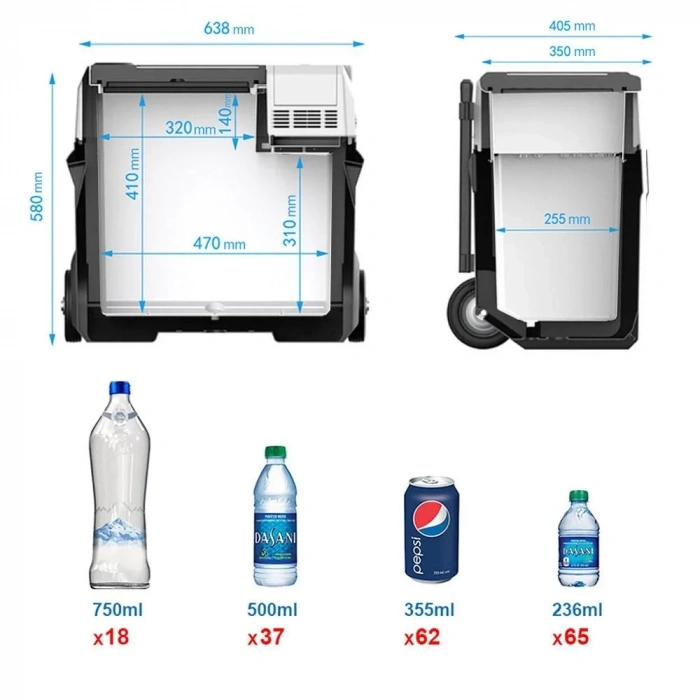 Acopower PX50 12/24/220Volt 50Litre Kompresörlü Tekerlekli Outdoor Oto Buzdolabı (Akü Dahil Değildir)
