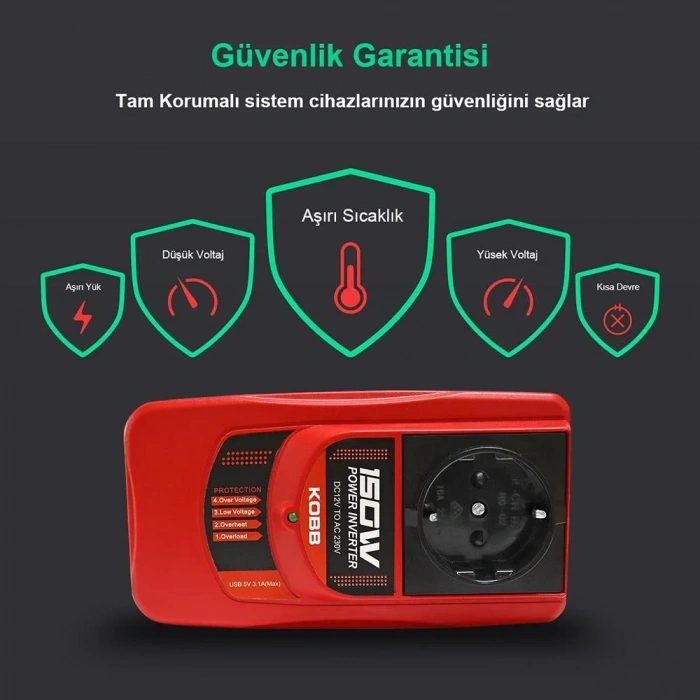 KOBB KBN150 12V/220V 150Watt Modifiye Sinüs Dönüştürücü İnvertör