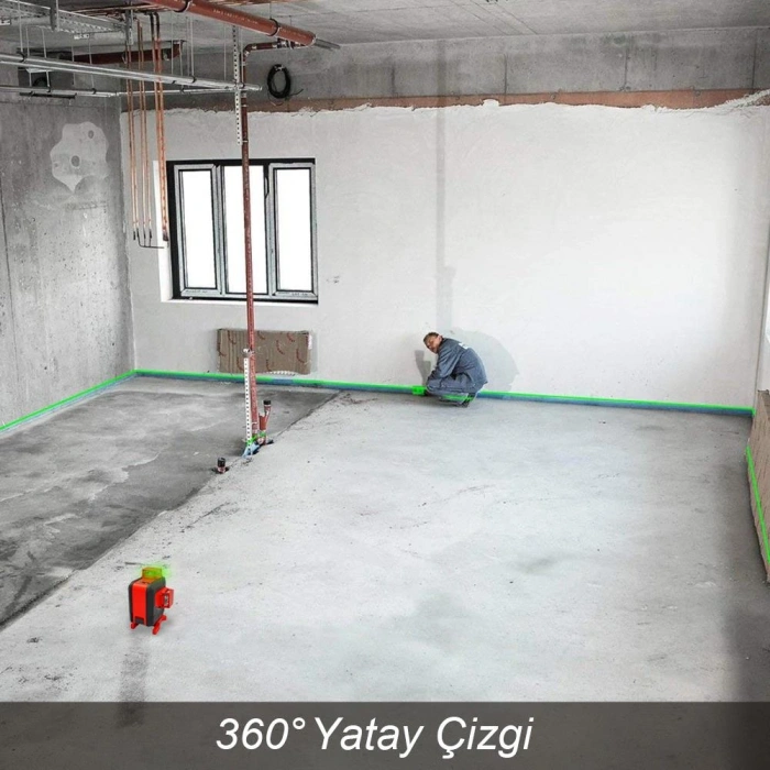 KOBB KBL35G Profesyonel Li-ion Şarjlı 4X360⁰ Otomatik Hizalamalı Yeşil Çapraz Çizgi Lazer Distomat+Uzaktan Kumanda