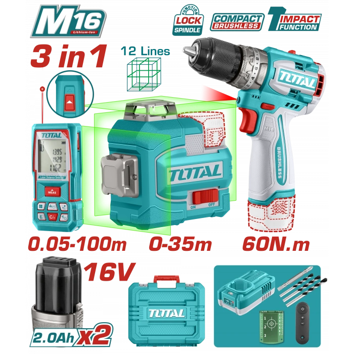 AVANTAJ SET - 16V D.MATKAP, 16V LAZER HIZALAMA, 100M LAZER METRE