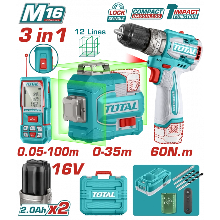 AVANTAJ SET - 16V D.MATKAP, 16V LAZER HIZALAMA, 100M LAZER METRE
