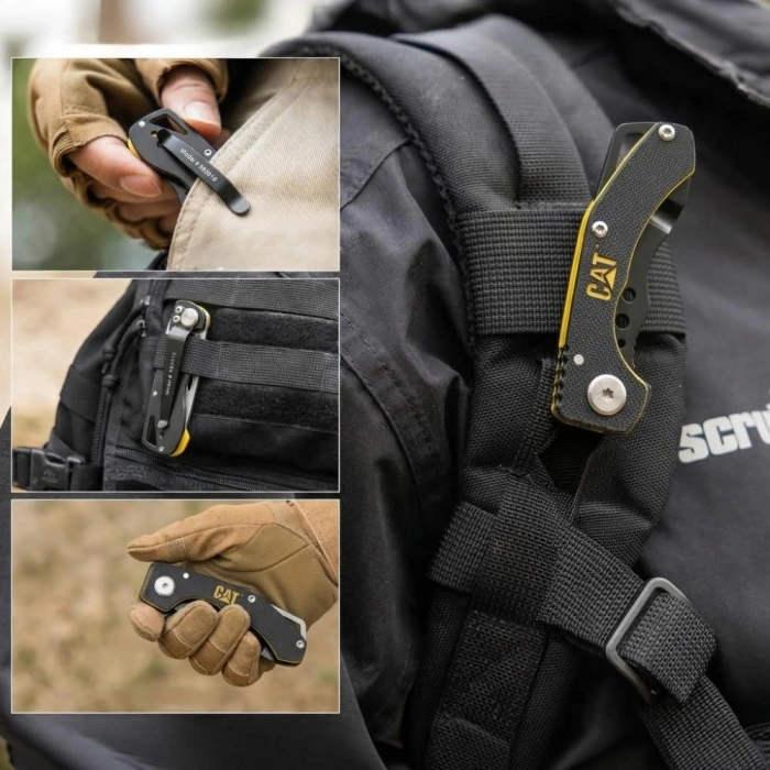 CAT DA980010 Kemer Askı Kancalı Katlanabilir 12CM Paslanmaz Çelik Kamp Çakısı