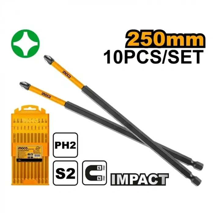 Ingco SDBIM11PH2105 10lu Darbeli Uzun Yıldız Tornavida Ucu Seti 250mm