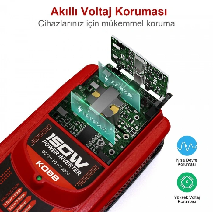KOBB KBN150 12V/220V 150Watt Modifiye Sinüs Dönüştürücü İnvertör