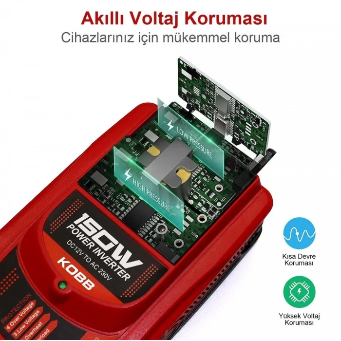 KOBB KBN150 12V/220V 150Watt Modifiye Sinüs Dönüştürücü İnvertör