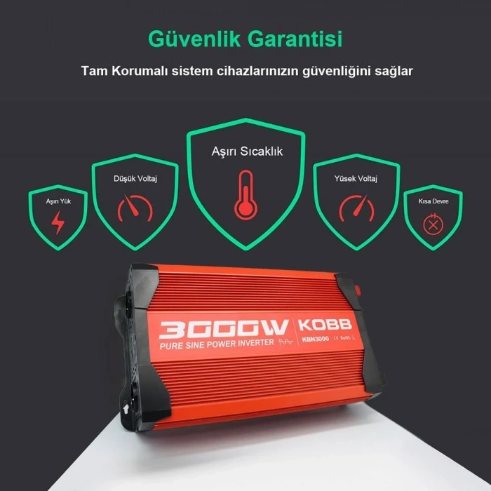 KOBB KBN3000 12V/220V 3000Watt Tam Sinüs Dönüştürücü İnvertör